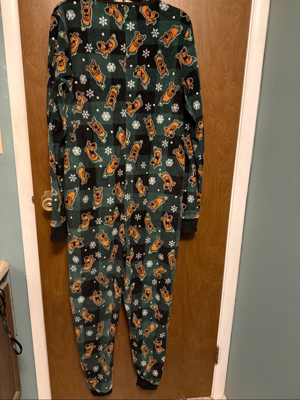Green Scooby-Doo Plaid Zipper Pajama One-Piece size L - Picture 4 of 4